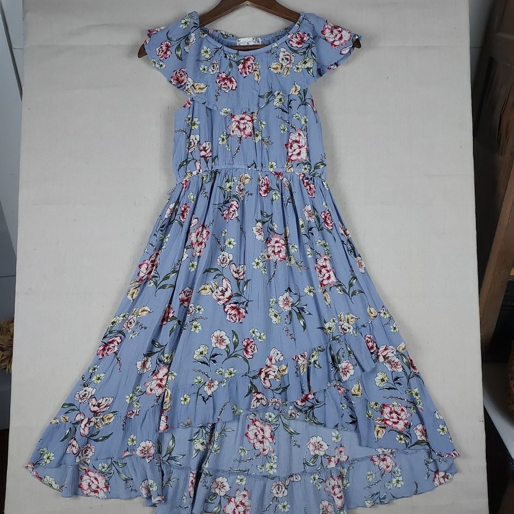 Knitworks Women's Size 16 Blue Floral Off Shoulder Dress Boho Cottagecore Midi